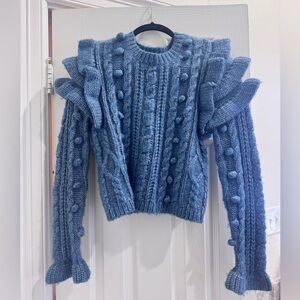 Zara Ruffle Shoulder Baby Blue Sweater
